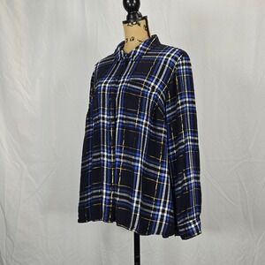 Lane Bryant Plus‎ 18/20 Plaid Button Down Shirt Navy Blue Soft Flannel Y2K Style